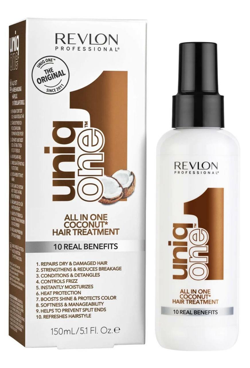 Revlon Professional Uniq One Спрей-маска для ухода за волосами с ароматом кокоса Hair Treatment Coconut 150 мл. Revlon Professional Uniq One Спрей-маска для ухода за волосами с ароматом кокоса Hair Treatment Coconut 150 мл.